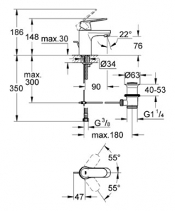 Смеситель для раковины однорычажный  GROHE Eurosmart Cosmopolitan 32825000